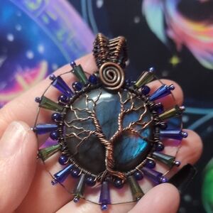 Handcrafted Tree of Life Pendant with Blue and Copper Accents
